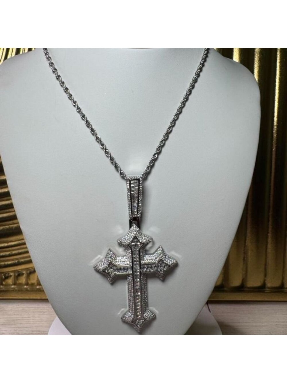 Silver Cross Necklace with rope chain 24inch